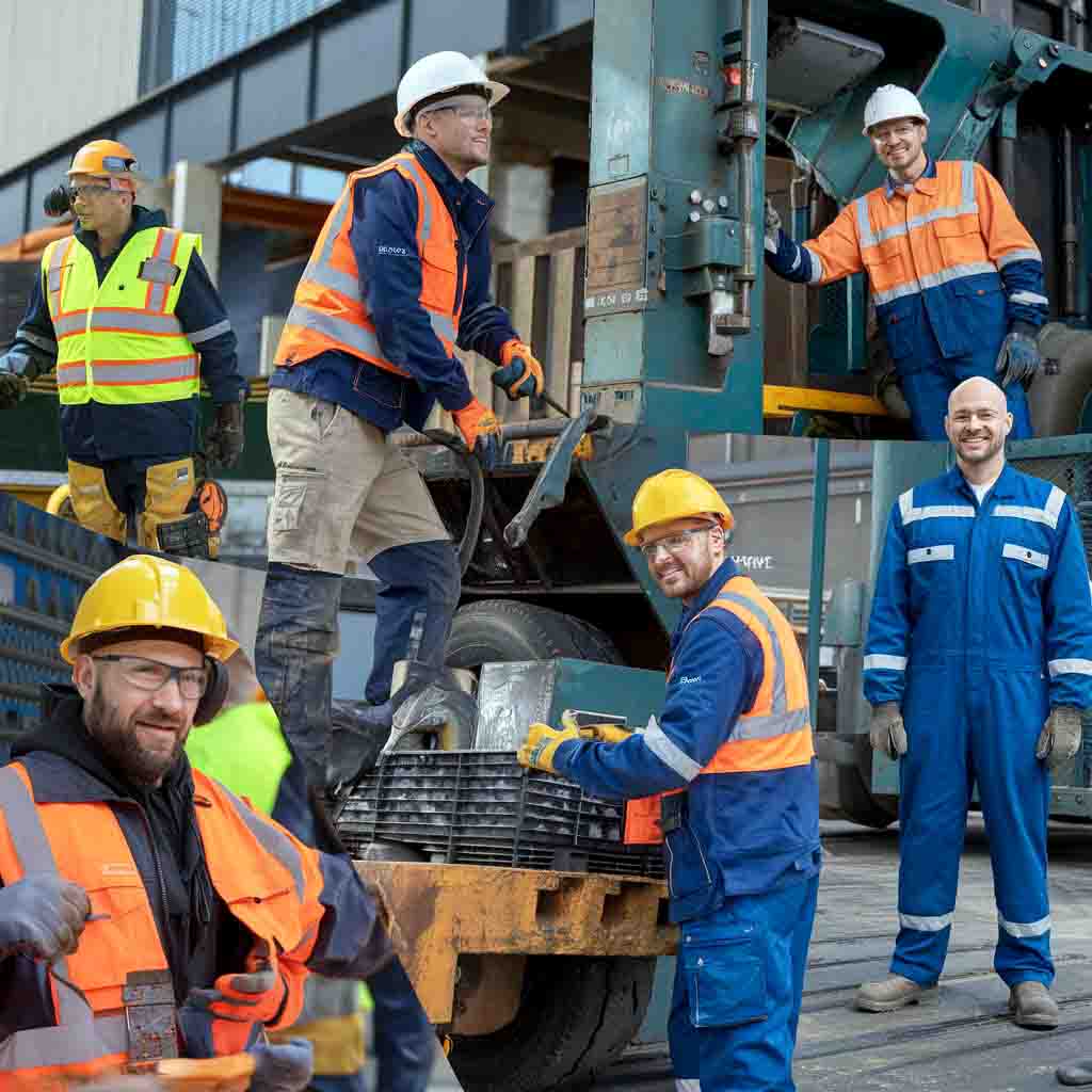 High-visibility clothing. Men are at work in hi-vis uniforms