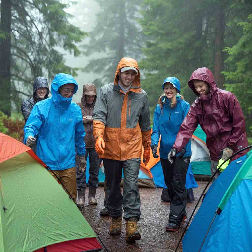 Outdoor Clothing for Extreme Weather. Camping in the rain.