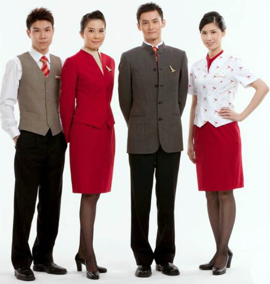 Cathay Pacific Airways cabin crews in uniforms